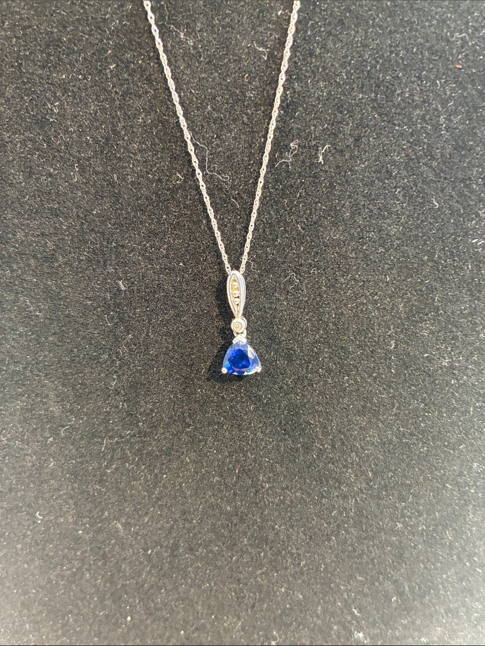 10K Necklace with Deep Blue Trillion Sapphire 10K Pendant